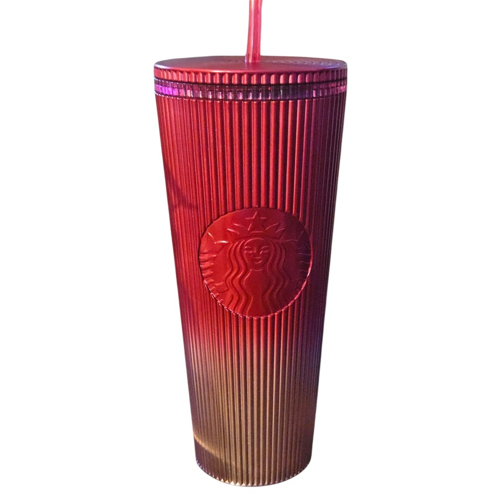 Starbucks Gradient Red Pink Studded Tumbler 24oz  Cup with Straw Limited Edition